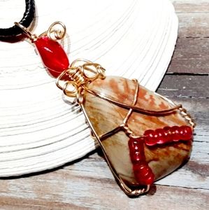 Boho Striped Jasper Crystal Pendant Necklace